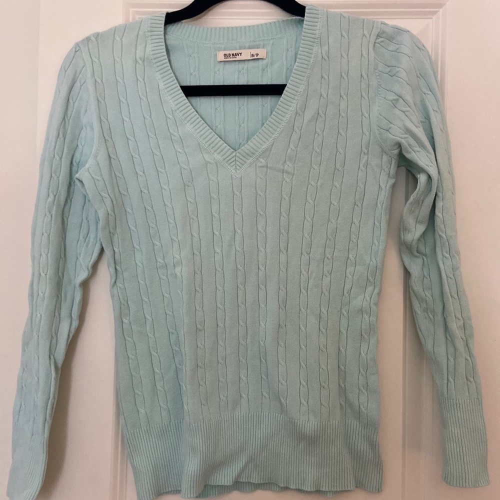 Baby blue cable knit sweater